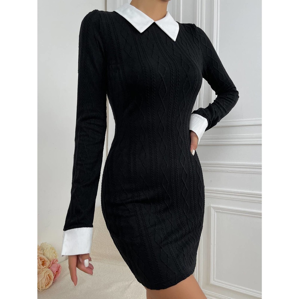 Contrast Trim Keyhole Back Bodycon Dress - Picture 4 of 6